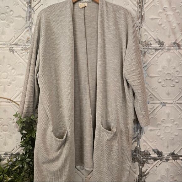 Anthropologie Donni Draped Oatmeal Midi Cardigan Cozy Comfort w/Pockets One Size - Picture 3 of 10